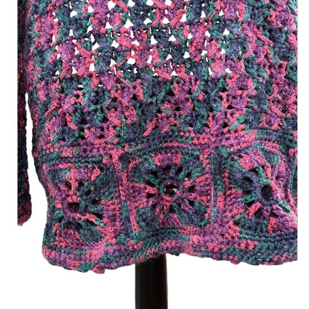 Vintage Crochet Pink Purple Green Blue Cardigan w… - image 5