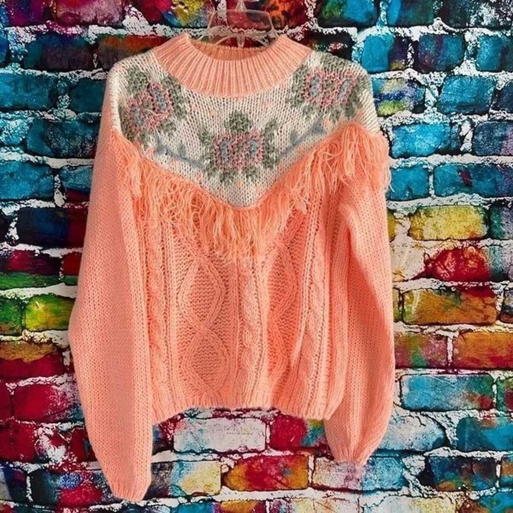 Vintage Hand Knitted Sweater by Nuggets Floral Fr… - image 1