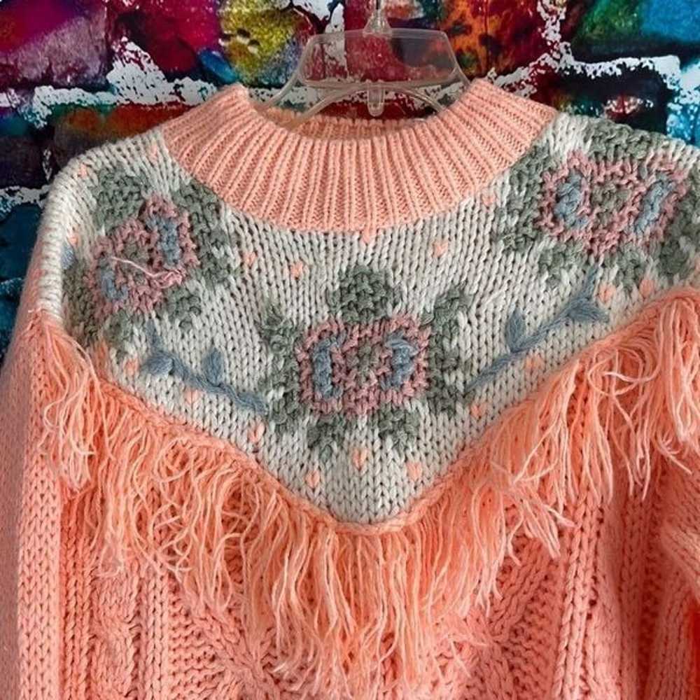 Vintage Hand Knitted Sweater by Nuggets Floral Fr… - image 4