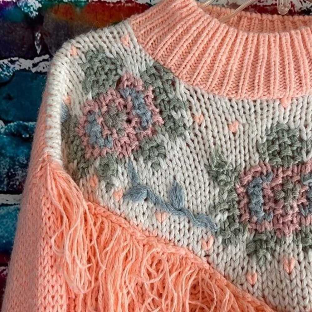 Vintage Hand Knitted Sweater by Nuggets Floral Fr… - image 5