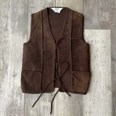 Vintage 70s Modern Juniors Leather Acrylic Vest S… - image 1
