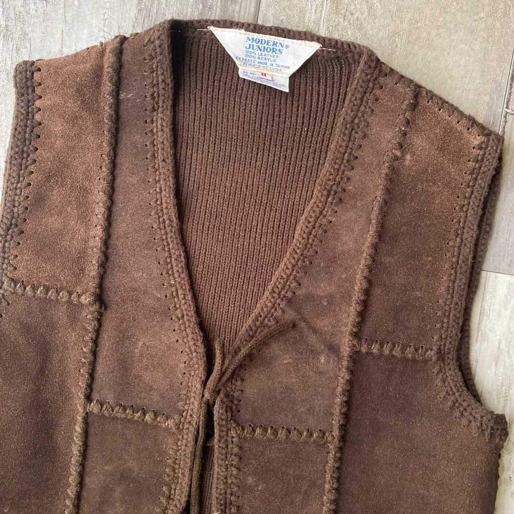 Vintage 70s Modern Juniors Leather Acrylic Vest S… - image 4