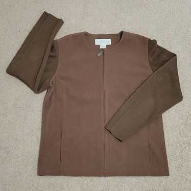 Vintage Faux Suede Knit Sleeves Zip Up Brown Jack… - image 1