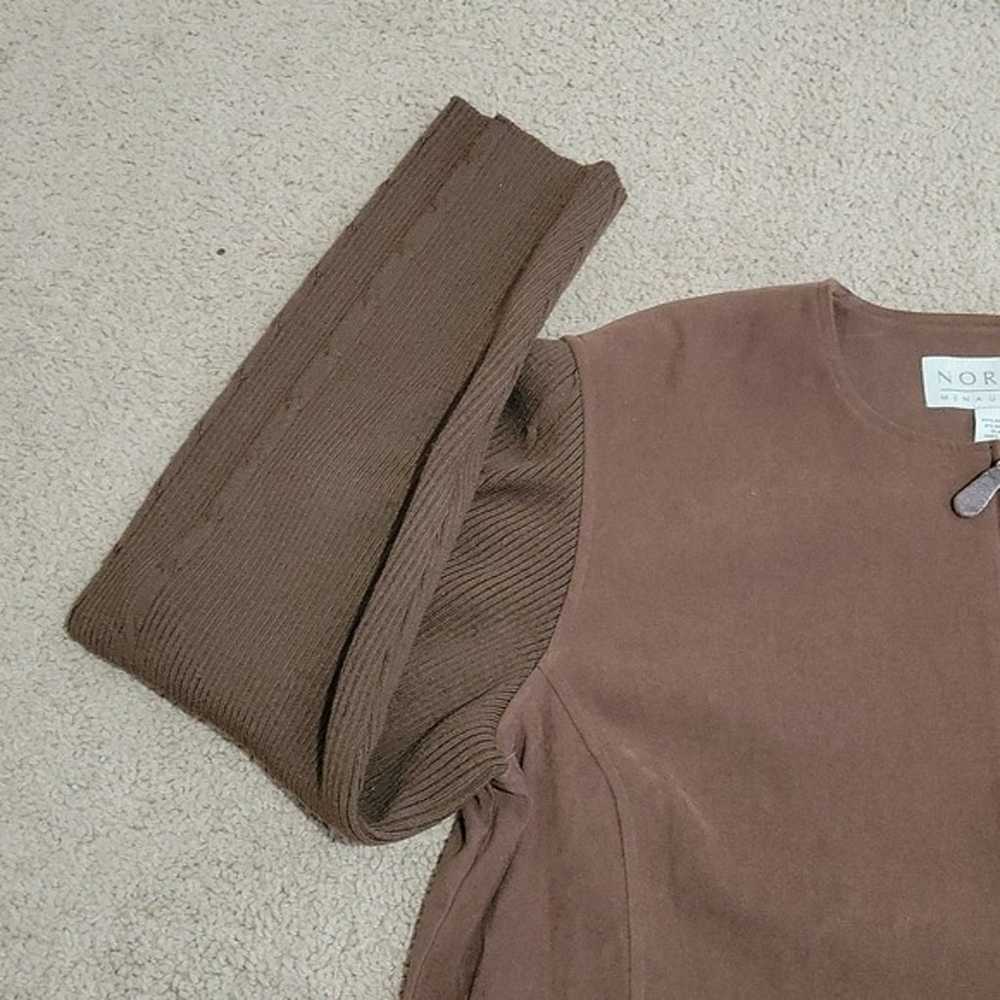 Vintage Faux Suede Knit Sleeves Zip Up Brown Jack… - image 2