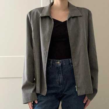 Classic 1990s grey zip down collared jacket by la… - image 1
