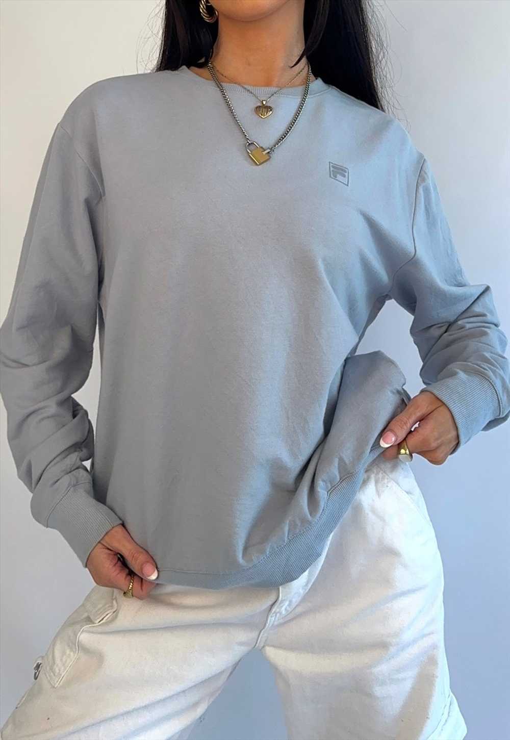 Vintage Fila Baby Blue Crew Neck Plain Sweatshirt - image 2