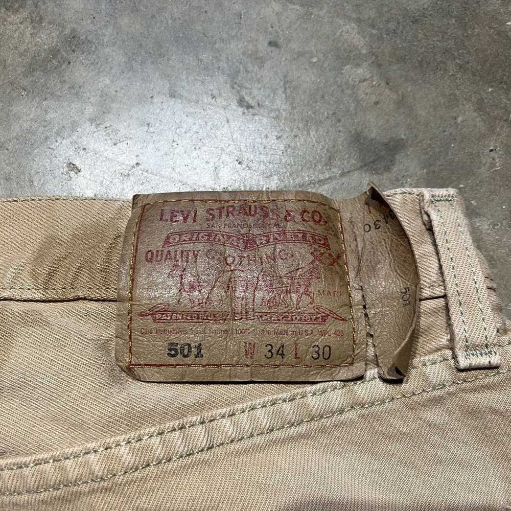 Vintage 90s Levi's 501xx Tan Straight Cut Jeans 3… - image 4