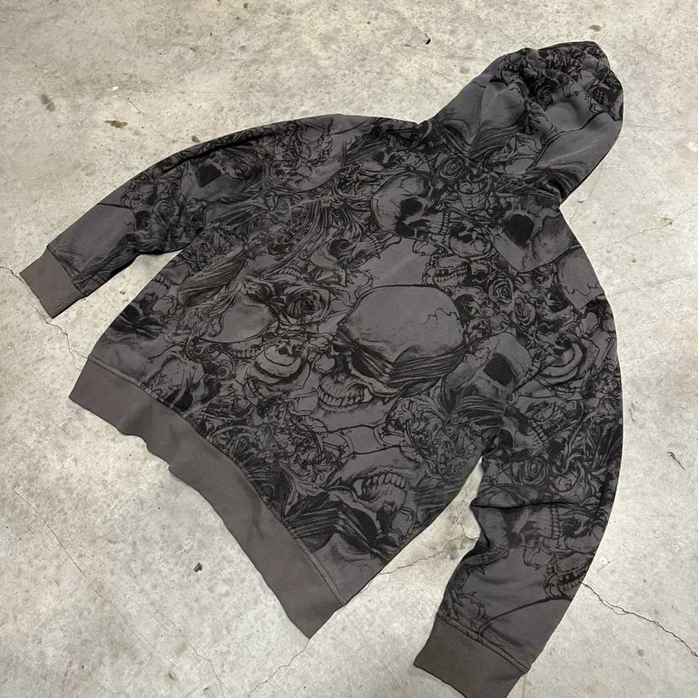 Rare y2k Faded Glory skull AOP hoodie - image 2