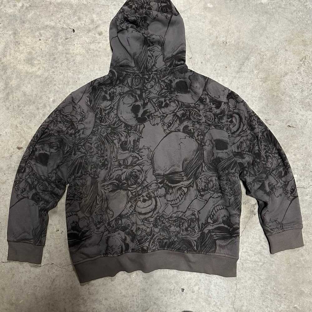 Rare y2k Faded Glory skull AOP hoodie - image 4