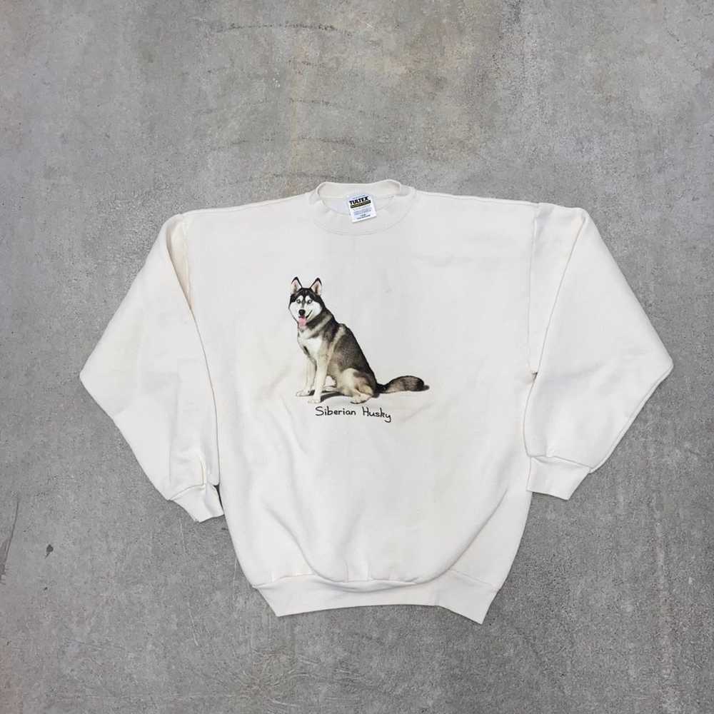 Vintage Husky Dog Beige Sweatshirt L Tultex Maxim… - image 1