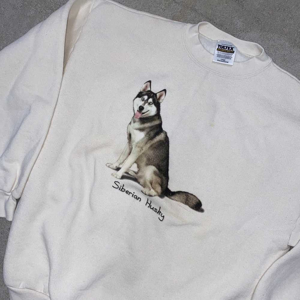 Vintage Husky Dog Beige Sweatshirt L Tultex Maxim… - image 2