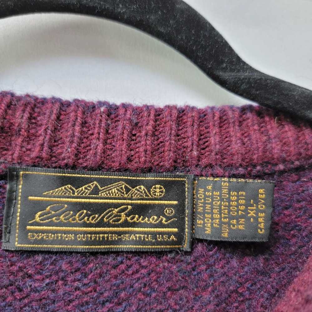 Vintage Eddie Bauer Burgundy Blue Wool Blend Swea… - image 3