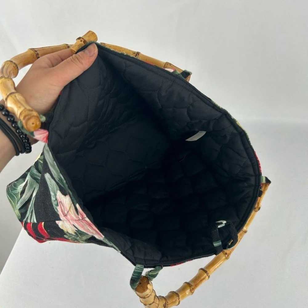 Black Hawaiian Floral Shoulder Bag with Bamboo Ha… - image 3