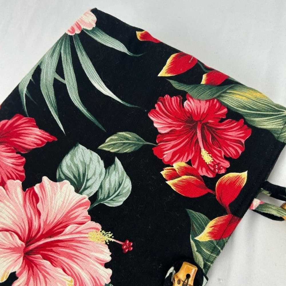 Black Hawaiian Floral Shoulder Bag with Bamboo Ha… - image 5
