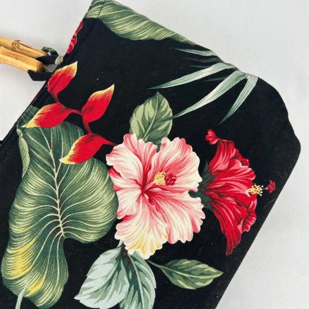 Black Hawaiian Floral Shoulder Bag with Bamboo Ha… - image 6
