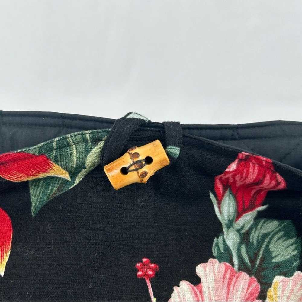 Black Hawaiian Floral Shoulder Bag with Bamboo Ha… - image 8