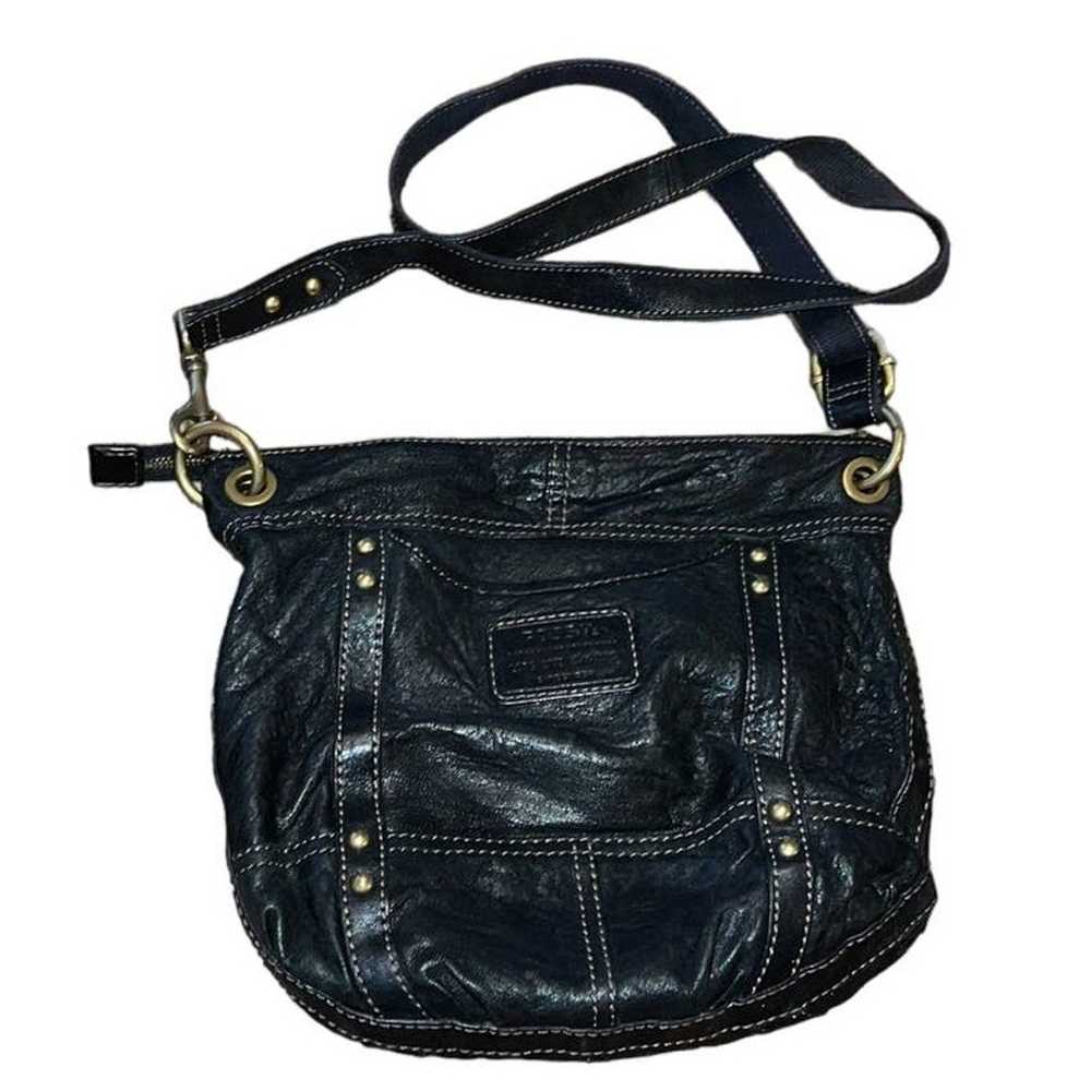 Vintage Fossil Black Crossbody with Gold Accents - image 1