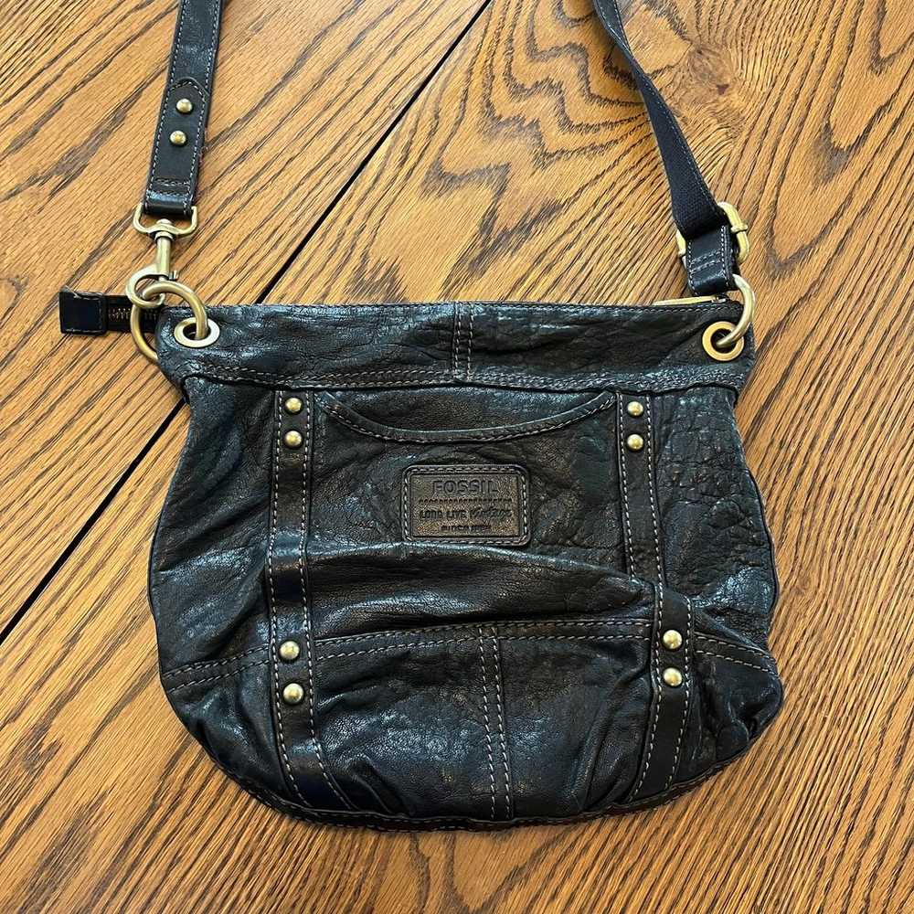 Vintage Fossil Black Crossbody with Gold Accents - image 3