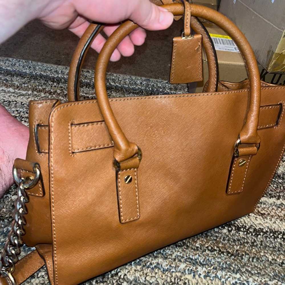 Michael Kors lock handbag brown leather - image 4
