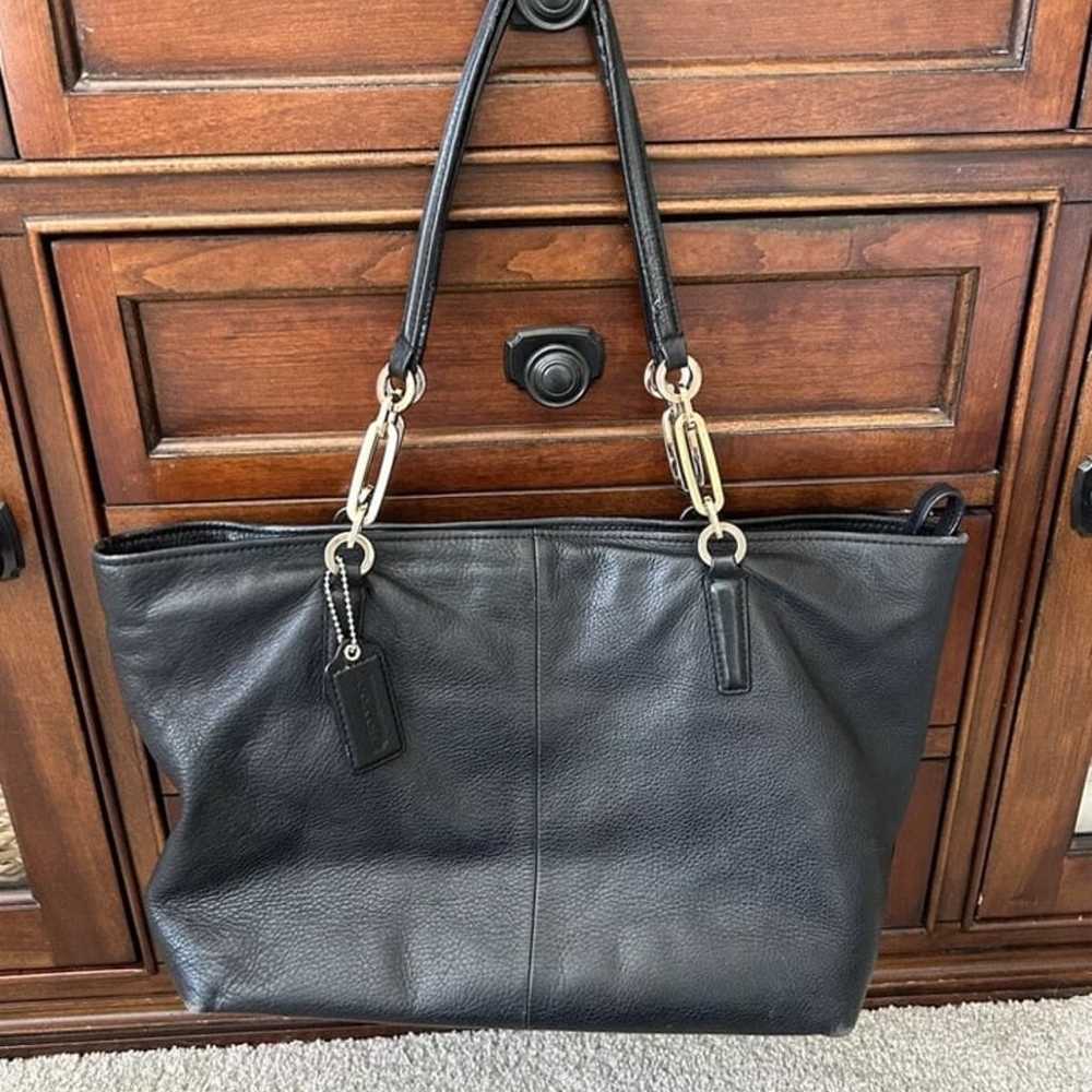 Coach black leather tote bag purse - image 2