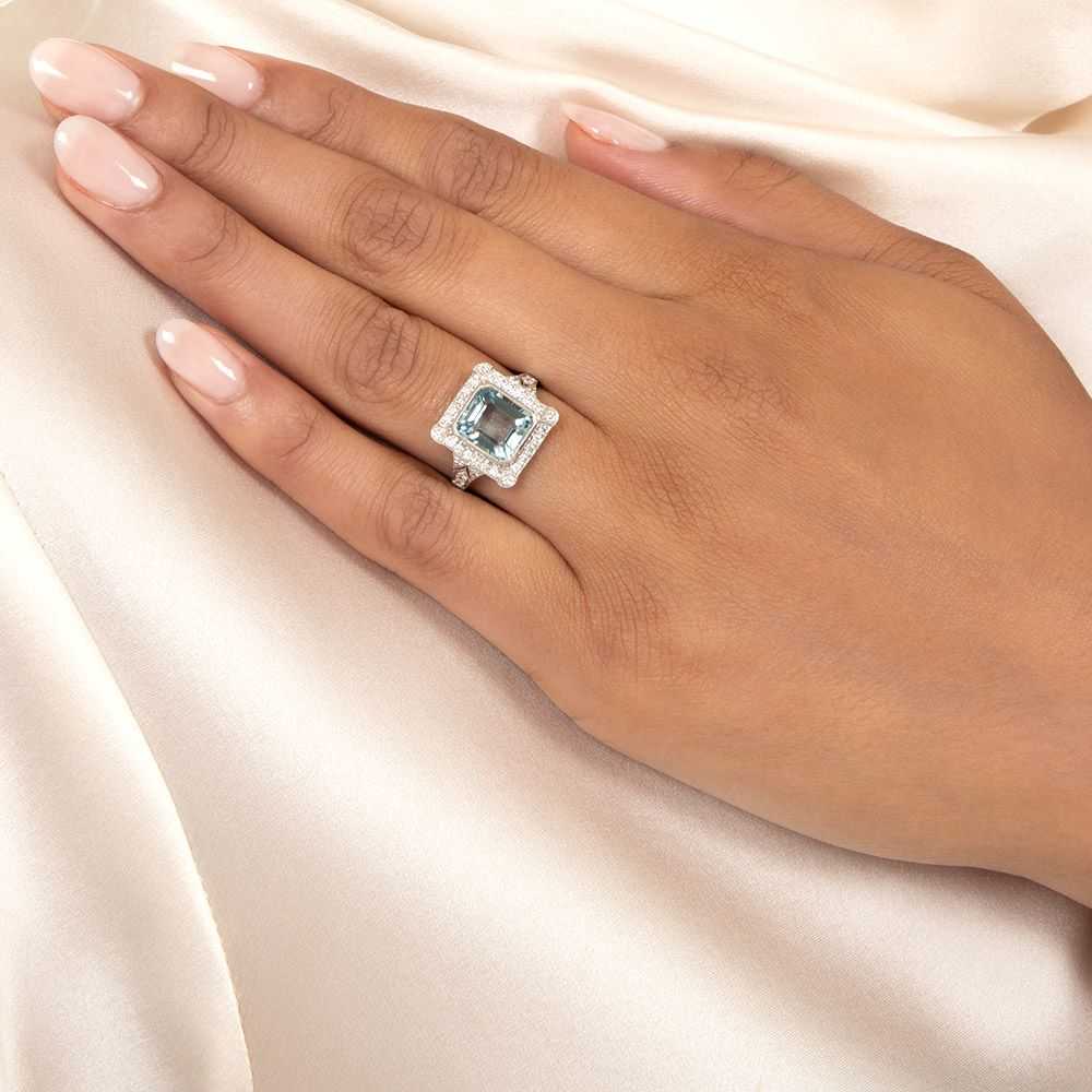 Art Deco-Style Aquamarine and Diamond Ring - image 4