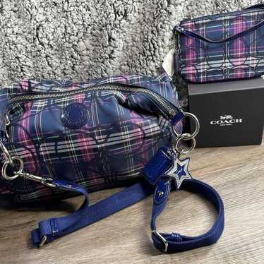 COACH F20118 Ashley Hobo Blue Tartan Glitter Signa