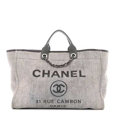 CHANEL Woven Straw Large Deauville Tote Grey
