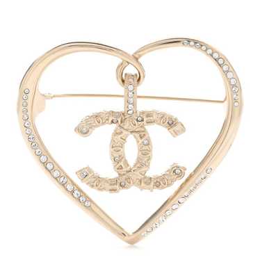 CHANEL Crystal CC Logo Heart Brooch Gold - image 1