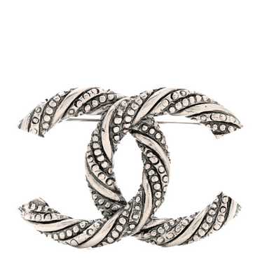 CHANEL Crystal Twisted CC Brooch Silver - image 1