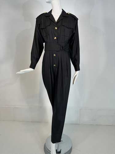 1980s Lord & Taylor Matte Tailored Black Silk Jump