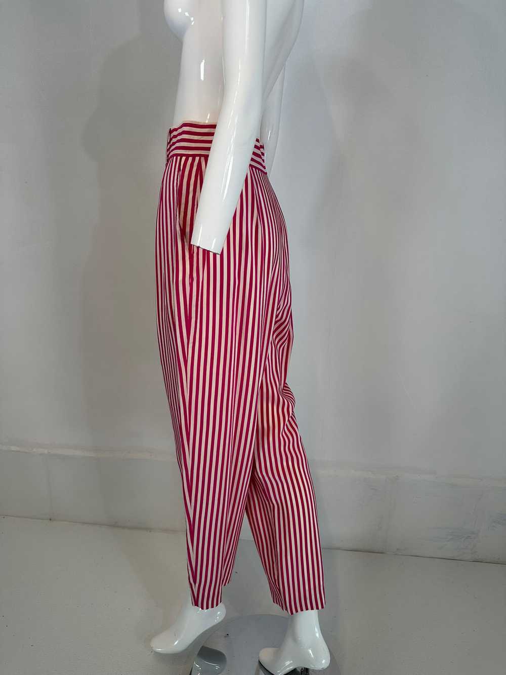 Ungaro Hot Pink & White Silk Stripe Pleat Front T… - image 10