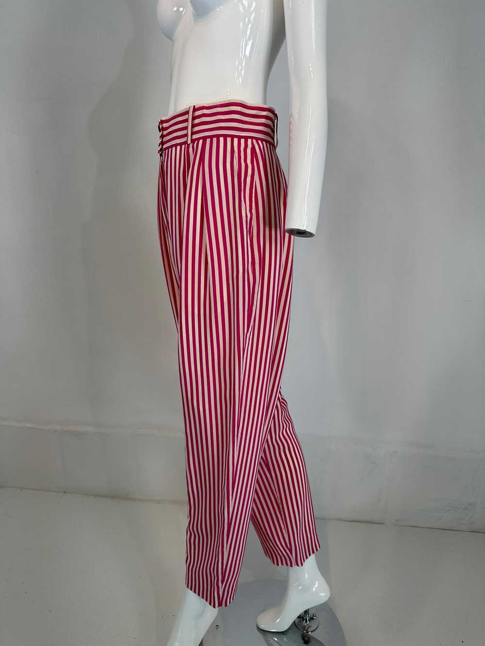 Ungaro Hot Pink & White Silk Stripe Pleat Front T… - image 11