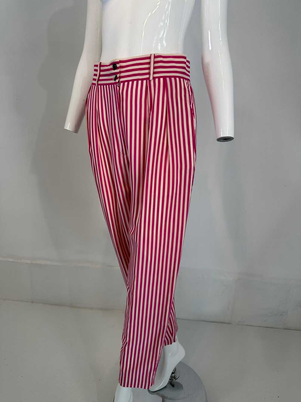 Ungaro Hot Pink & White Silk Stripe Pleat Front T… - image 12