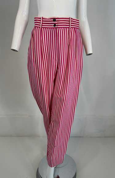 Ungaro Hot Pink & White Silk Stripe Pleat Front T… - image 1