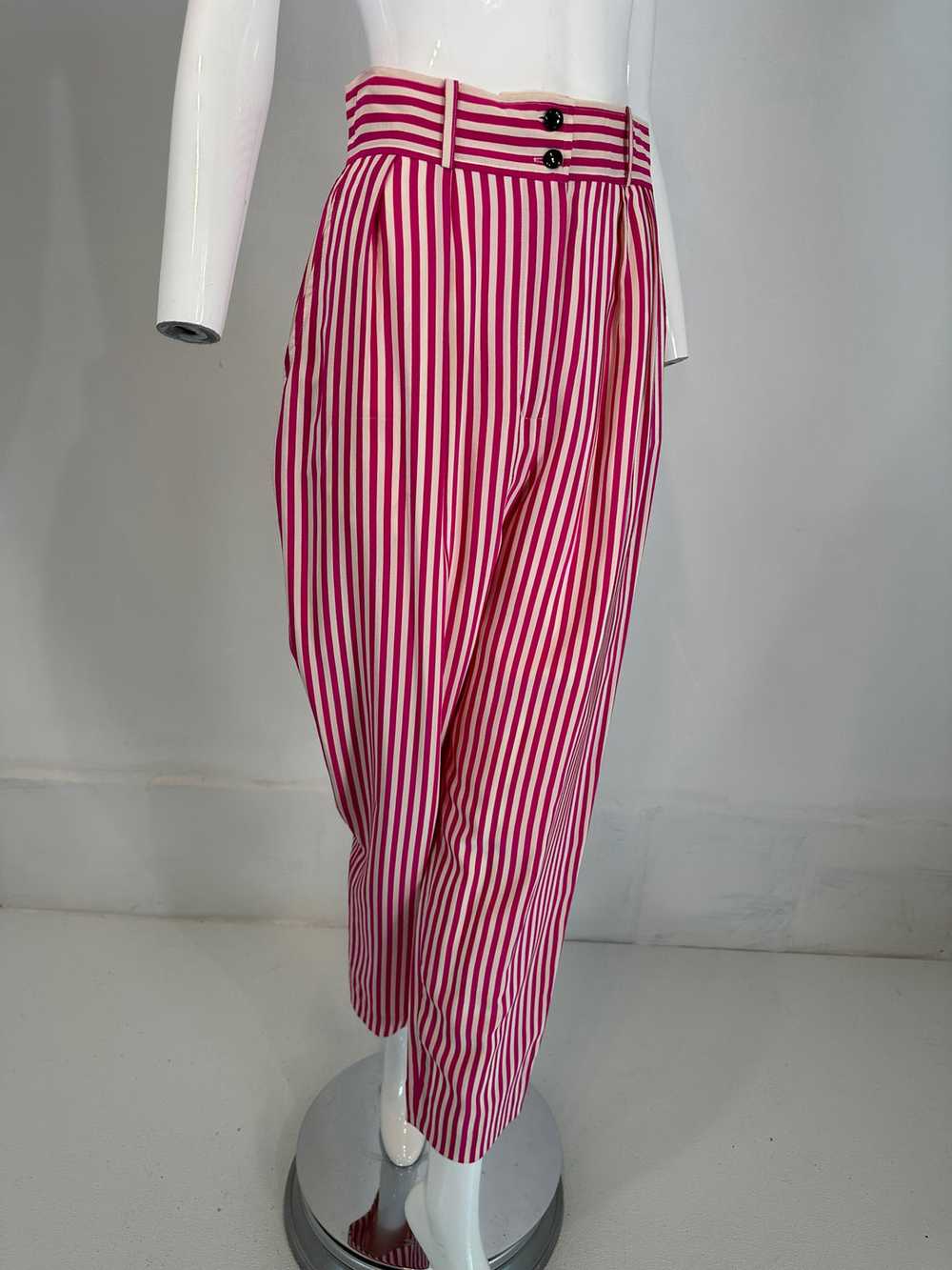 Ungaro Hot Pink & White Silk Stripe Pleat Front T… - image 2