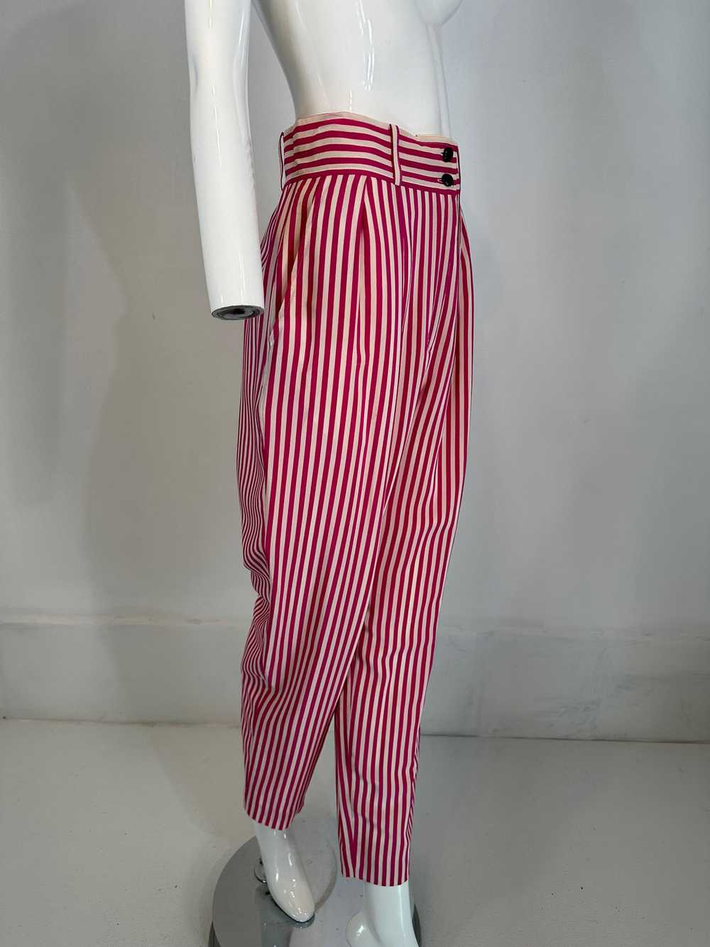 Ungaro Hot Pink & White Silk Stripe Pleat Front T… - image 3