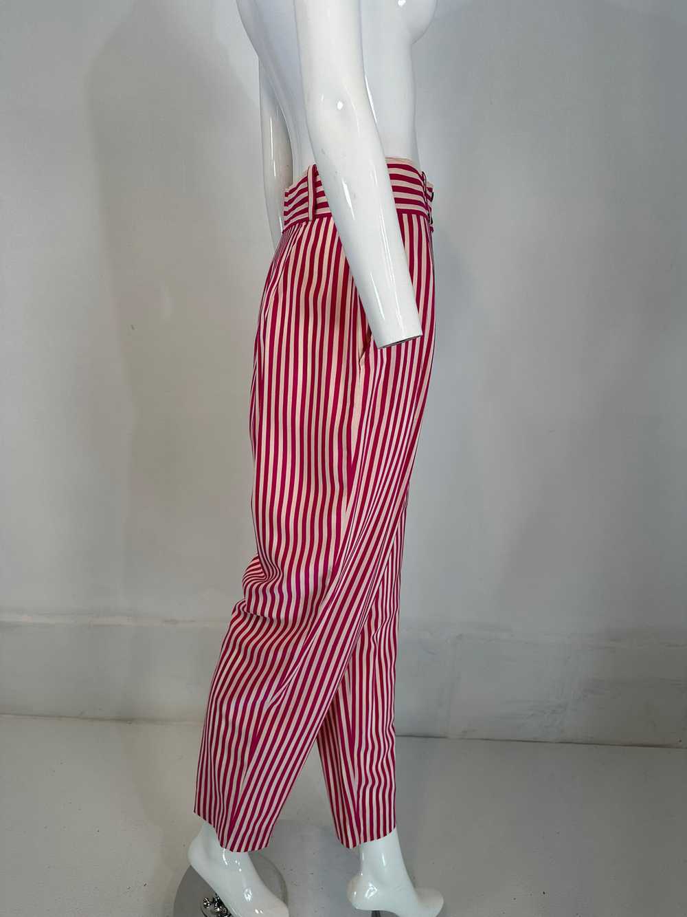 Ungaro Hot Pink & White Silk Stripe Pleat Front T… - image 4