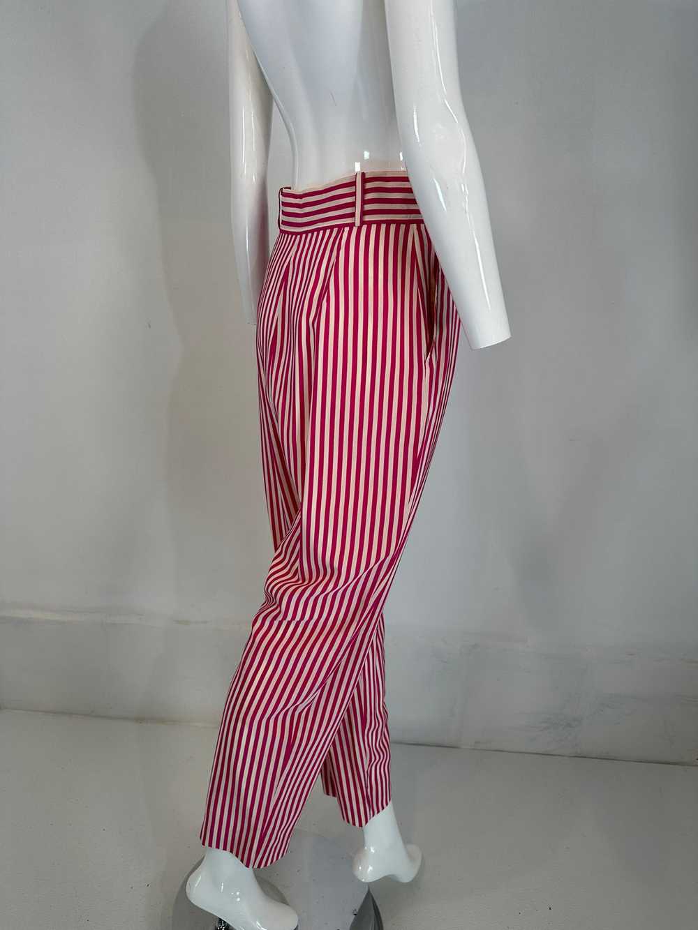 Ungaro Hot Pink & White Silk Stripe Pleat Front T… - image 5