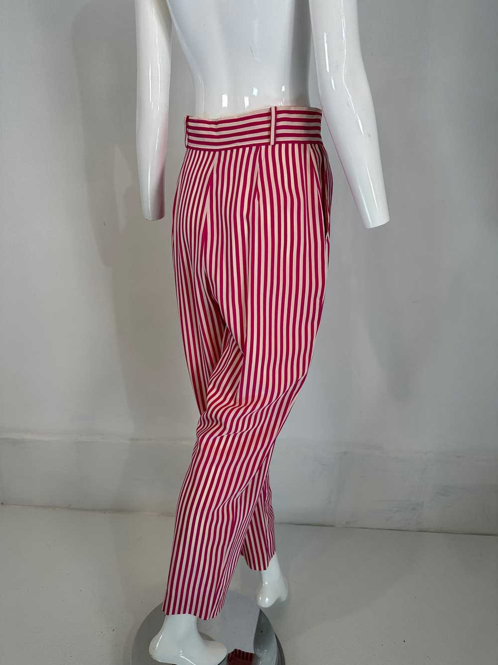 Ungaro Hot Pink & White Silk Stripe Pleat Front T… - image 6