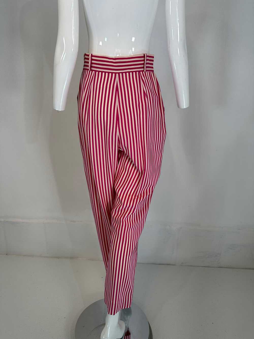 Ungaro Hot Pink & White Silk Stripe Pleat Front T… - image 7