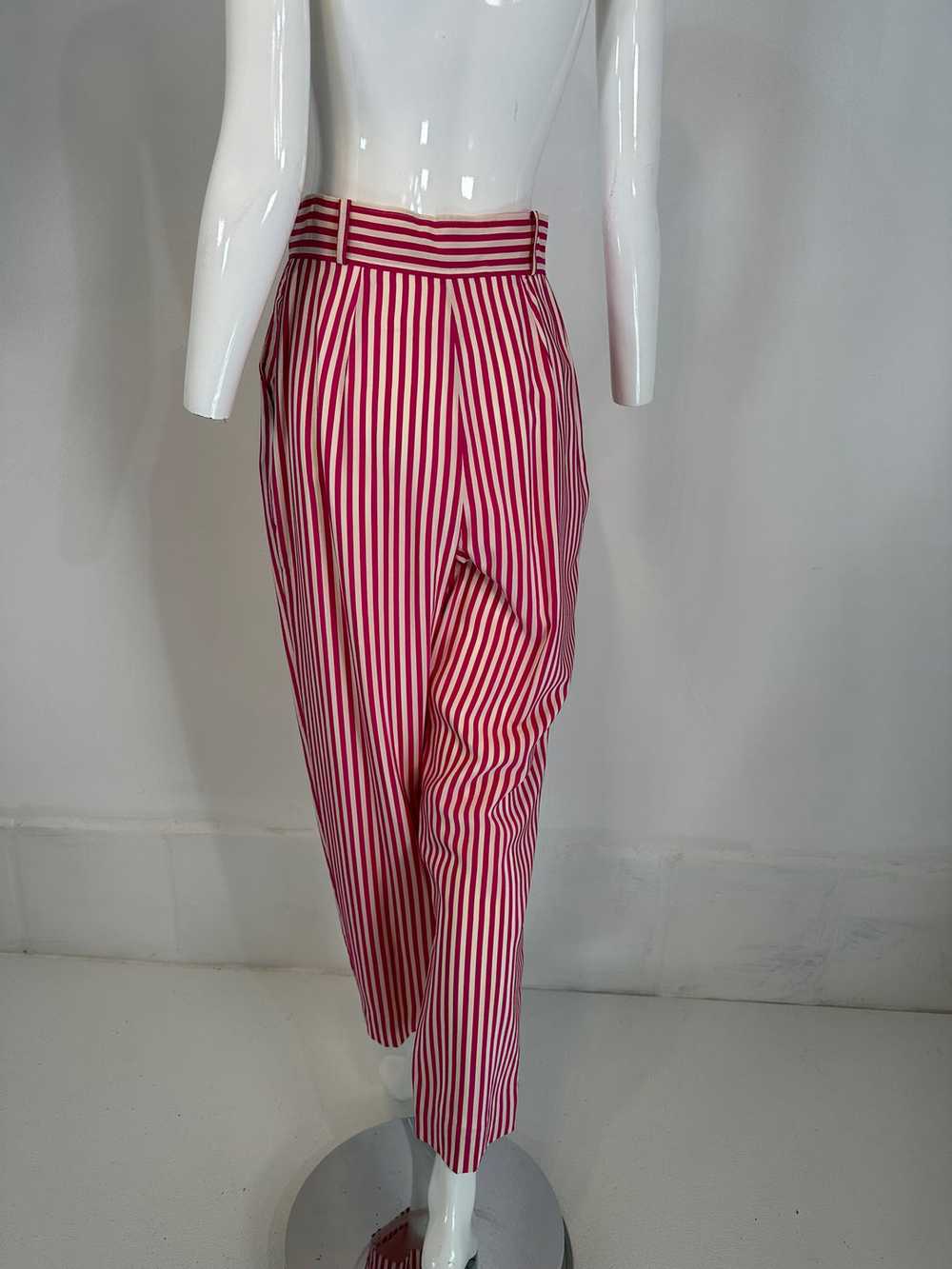 Ungaro Hot Pink & White Silk Stripe Pleat Front T… - image 8