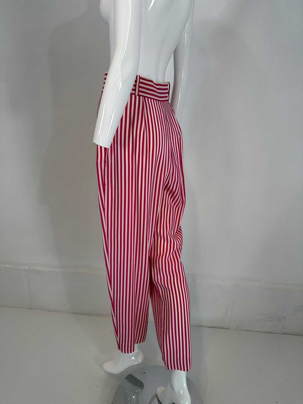 Ungaro Hot Pink & White Silk Stripe Pleat Front T… - image 9
