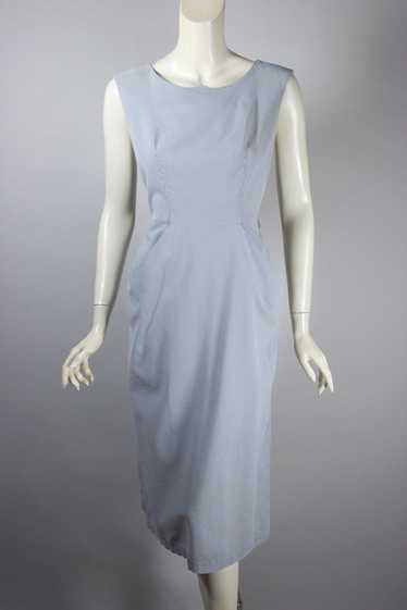 Blue white stripe seersucker cotton 1950s dress S