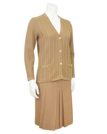 Celine Beige Wool Cardigan and Gabardine Skirt Ens