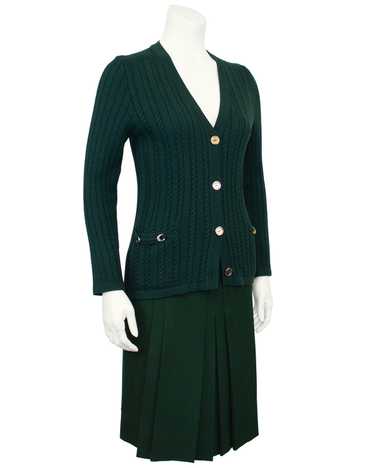 Celine Green Wool Cardigan and Gabardine Skirt Ens