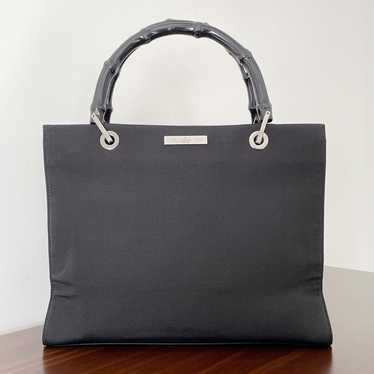 Gucci black nylon bamboo handle vintage tote bag - image 1