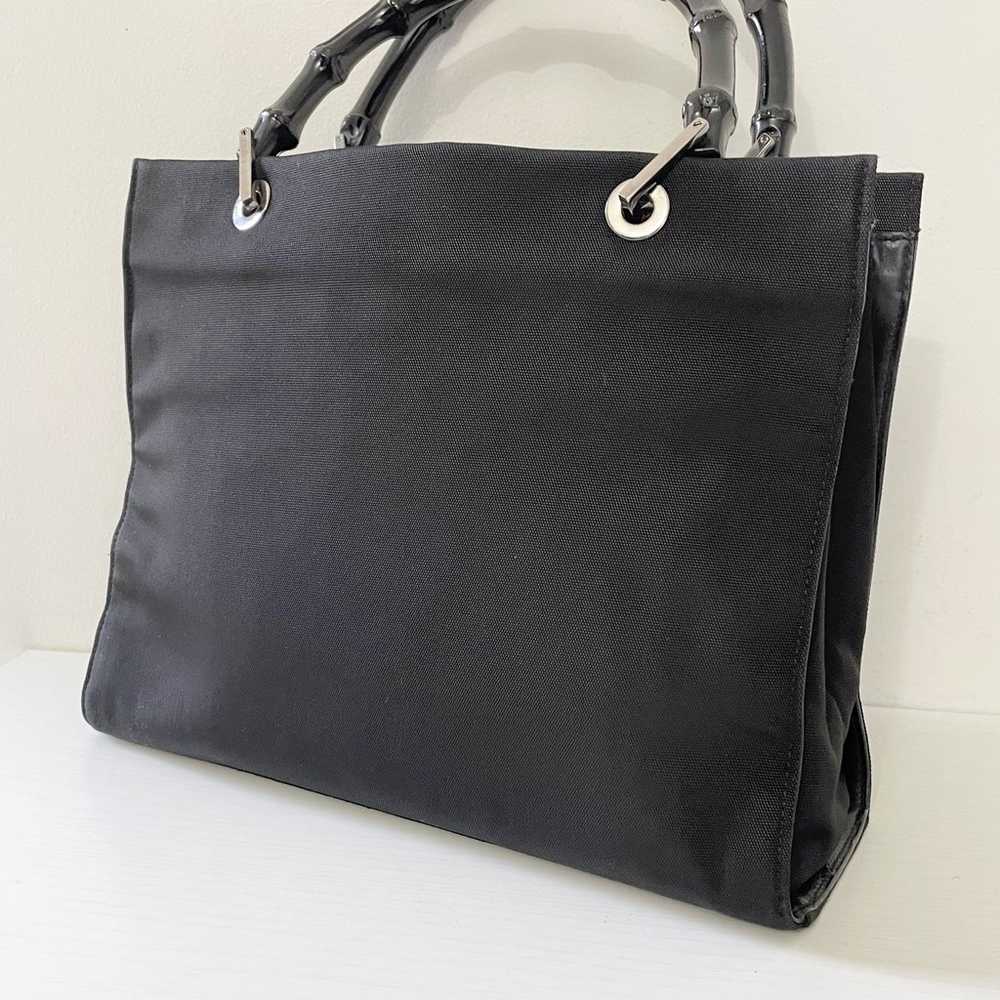 Gucci black nylon bamboo handle vintage tote bag - image 2