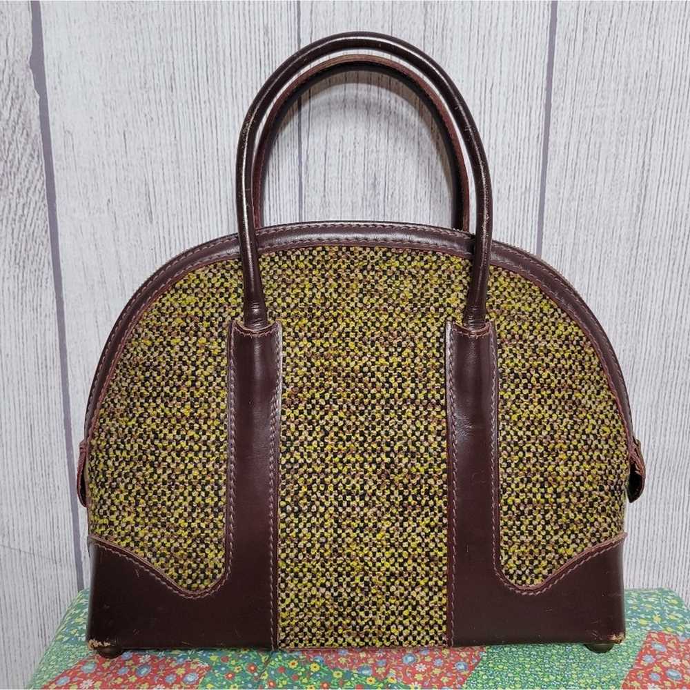 Vintage 50s Mark Cross Satchel in Green Hand-Loom… - image 1