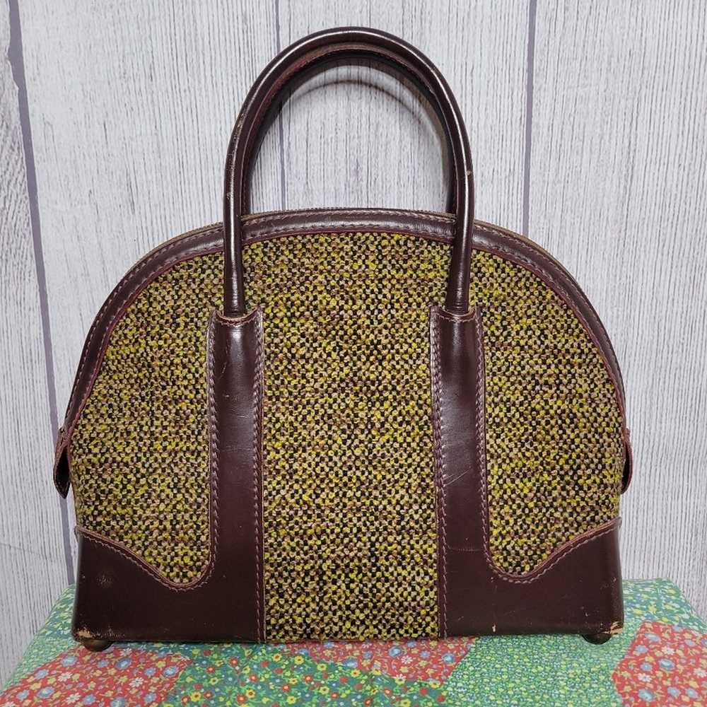 Vintage 50s Mark Cross Satchel in Green Hand-Loom… - image 3