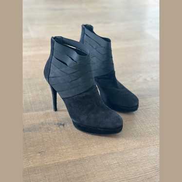 stuart weitzman black suede ankle bootie heels